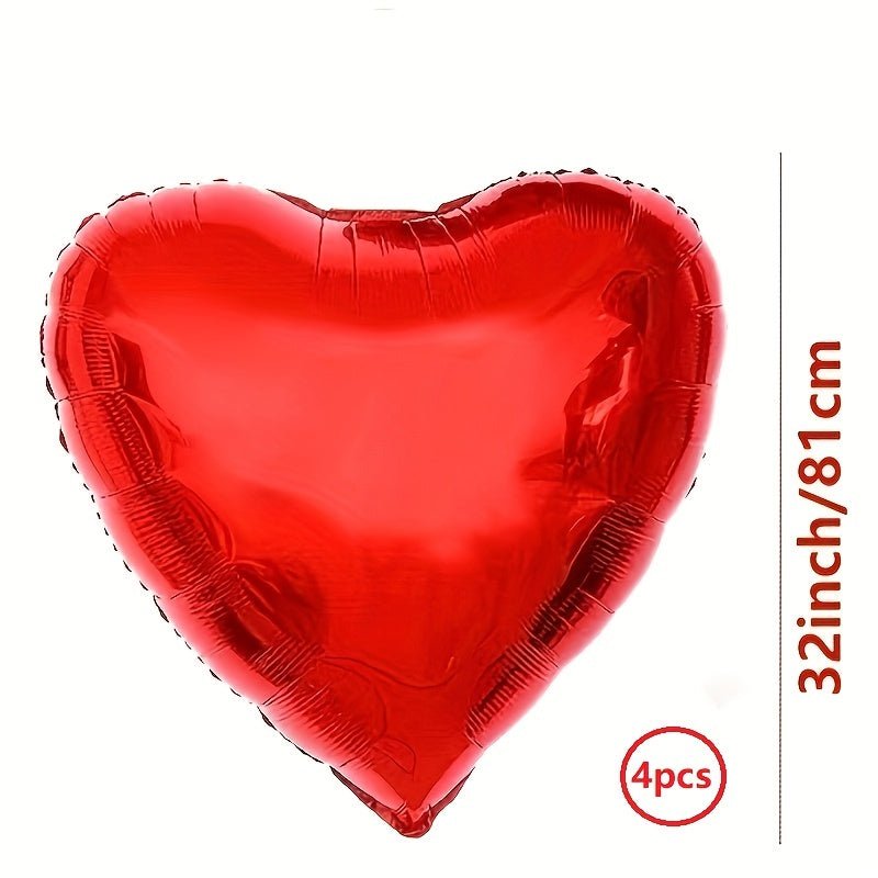 4pcs Large Red Heart Balloons Valentine's Decor - SaveHub