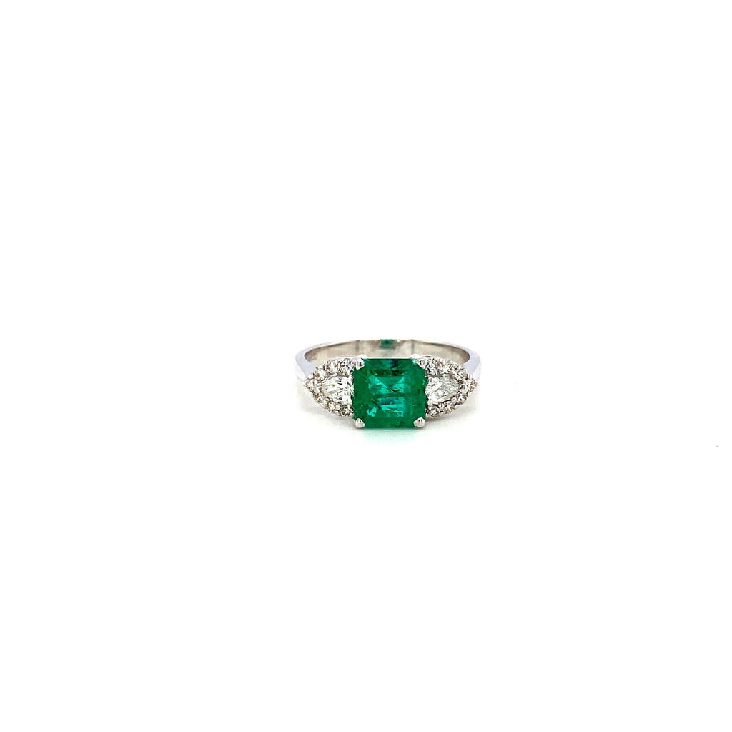 Emerald and Diamond Ring in 18K White Gold - KGR 17089 - SaveHub