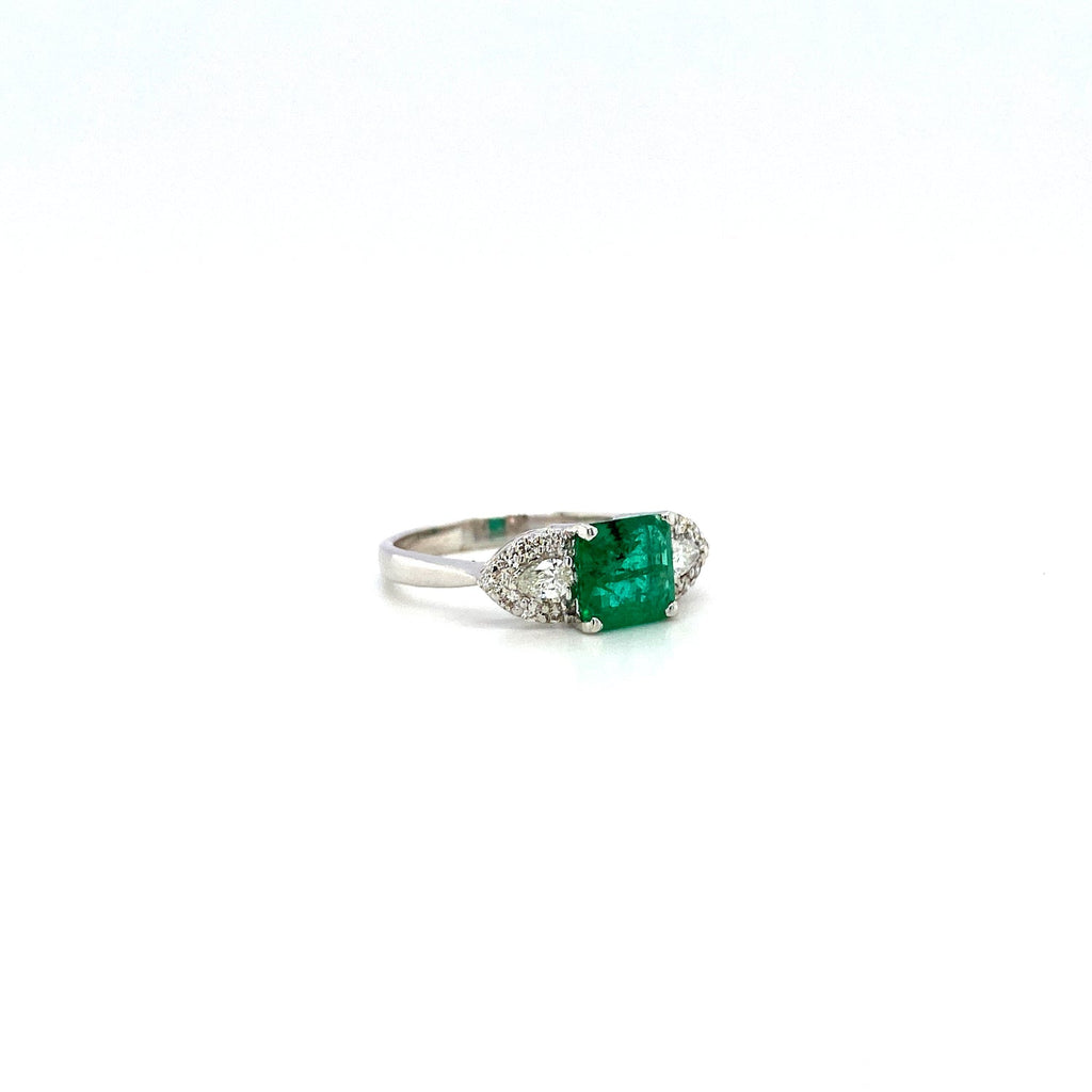 Emerald and Diamond Ring in 18K White Gold - KGR 17089 - SaveHub