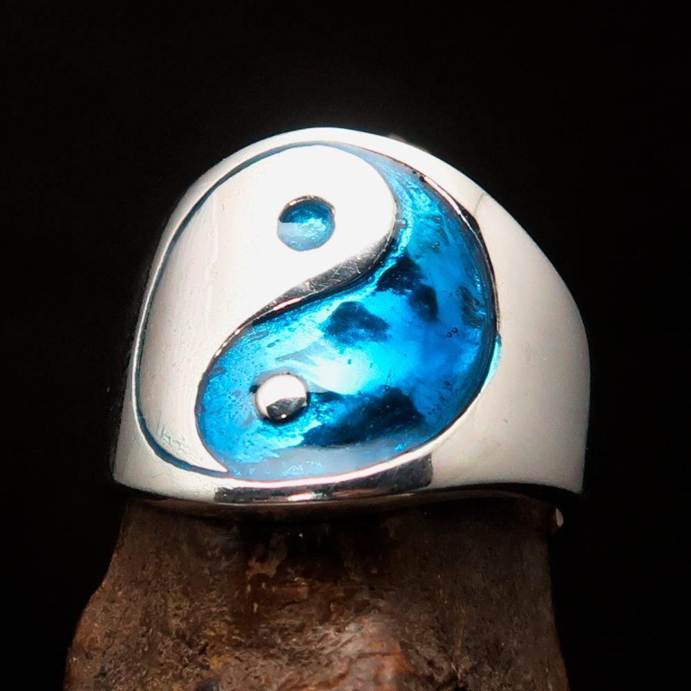 Excellent crafted Men's blue Yin Yang Ring - Sterling Silver - SaveHub
