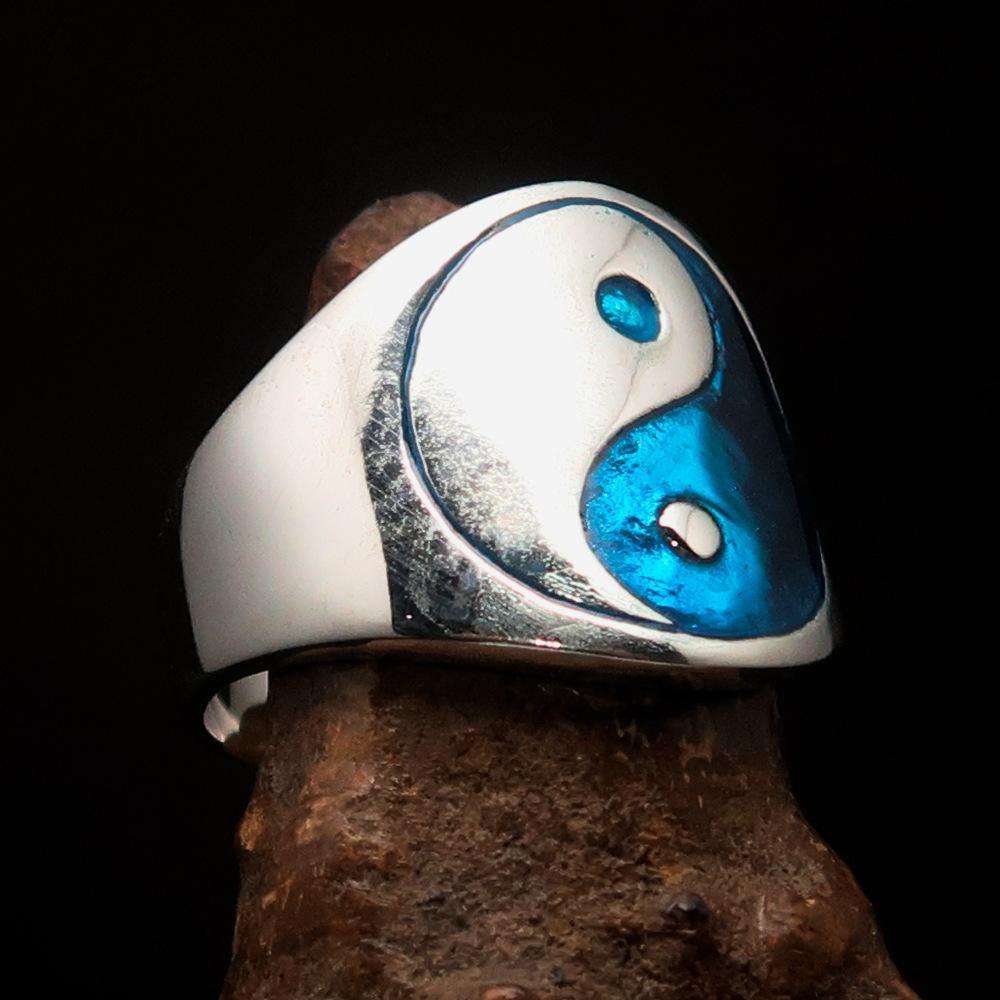 Excellent crafted Men's blue Yin Yang Ring - Sterling Silver - SaveHub