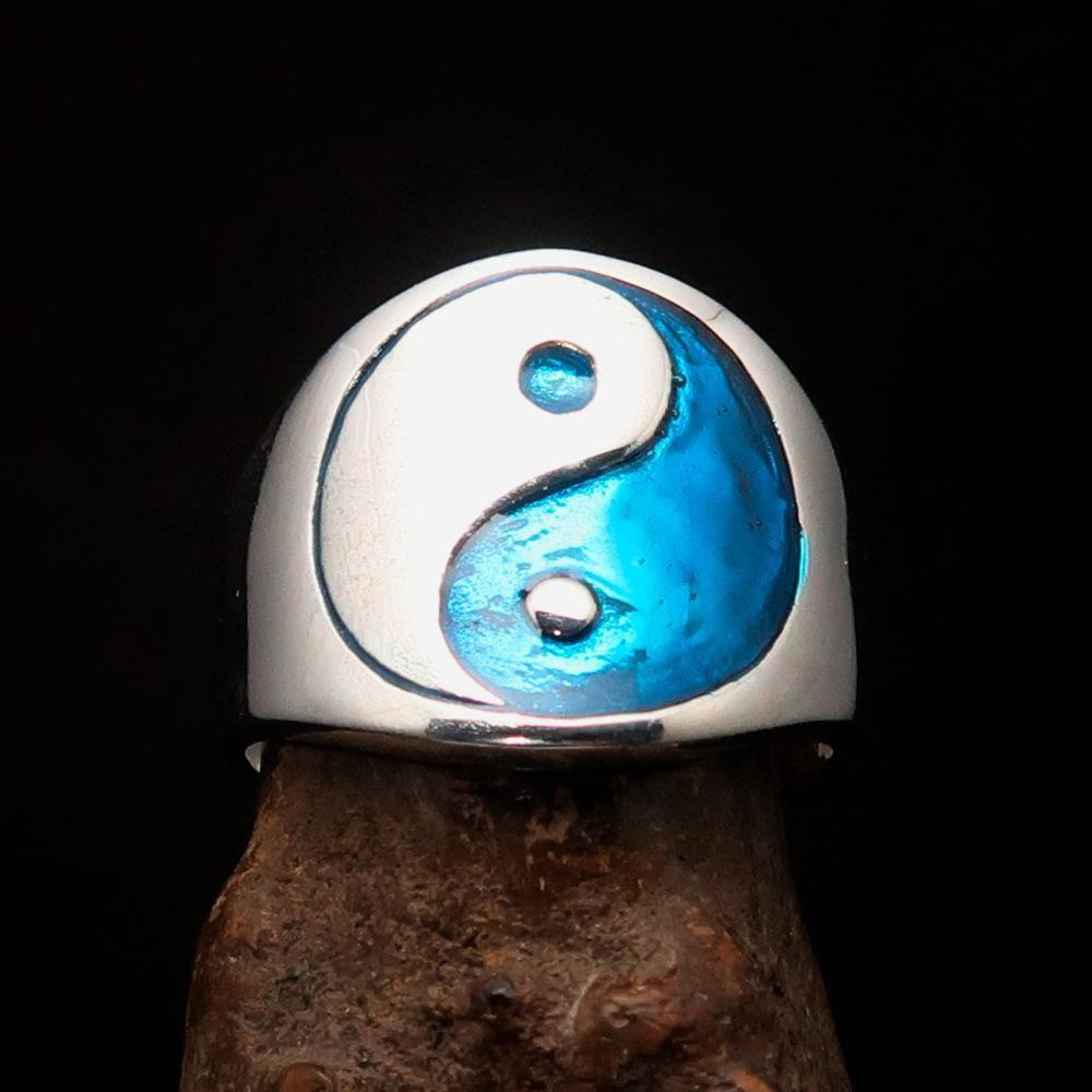 Excellent crafted Men's blue Yin Yang Ring - Sterling Silver - SaveHub