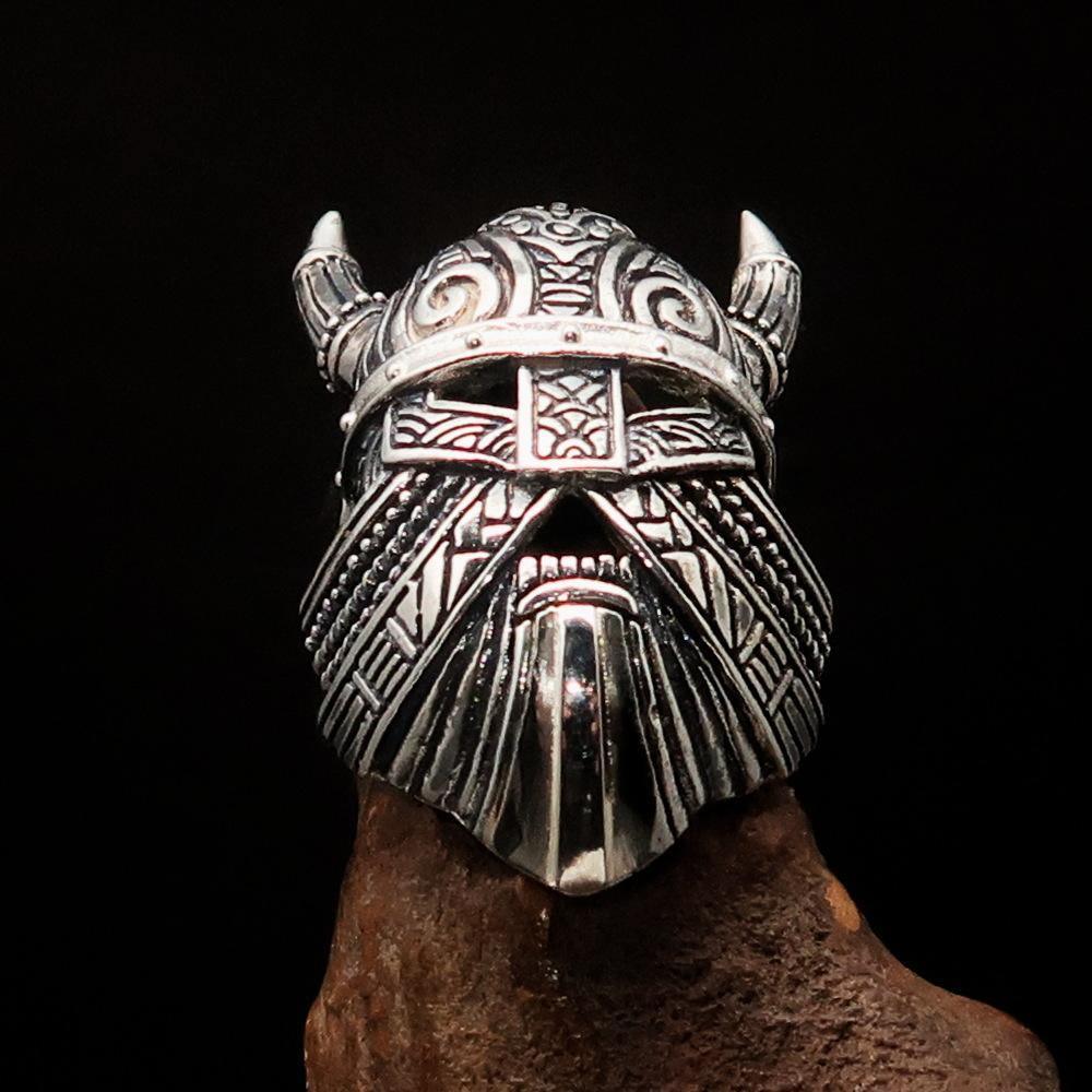 Excellent crafted Men's horned Viking Warrior Ring - antiqued Sterling Silver - SaveHub