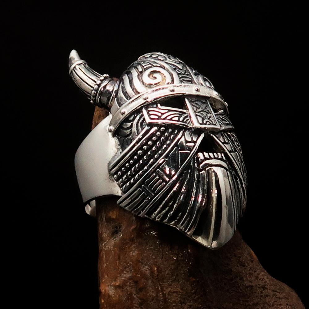 Excellent crafted Men's horned Viking Warrior Ring - antiqued Sterling Silver - SaveHub