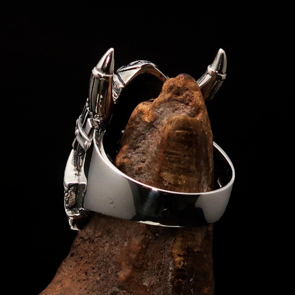 Excellent crafted Men's horned Viking Warrior Ring - antiqued Sterling Silver - SaveHub