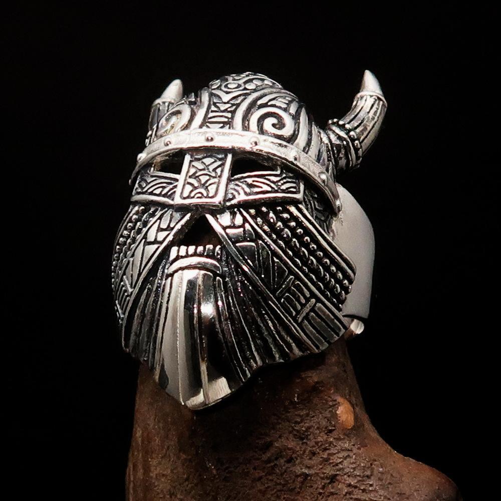 Excellent crafted Men's horned Viking Warrior Ring - antiqued Sterling Silver - SaveHub