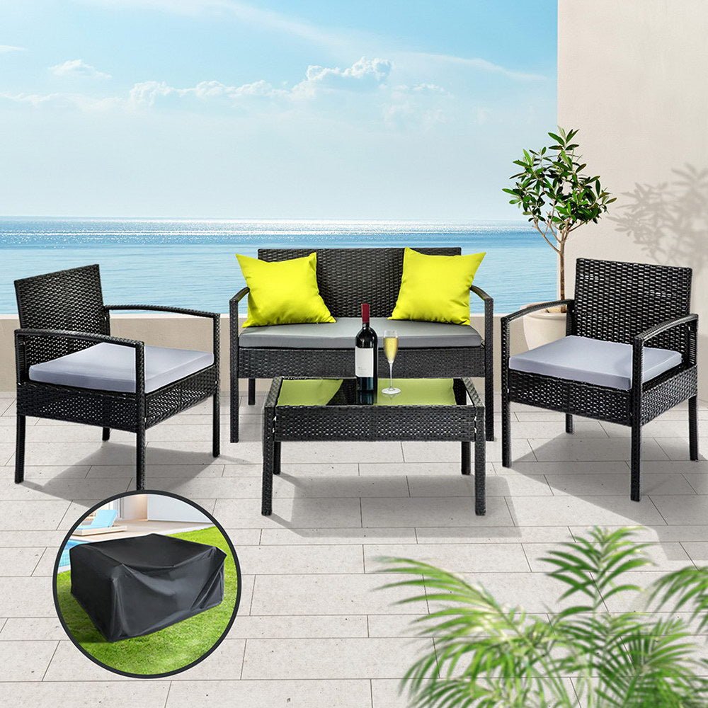 NNEDSZ Gardeon Outdoor Sofa Set Wicker Lounge Setting Table and Chairs Storage Cover - SaveHub