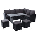 NNEDSZ Outdoor Furniture Dining Setting Sofa Set Lounge Wicker 9 Seater Black - SaveHub