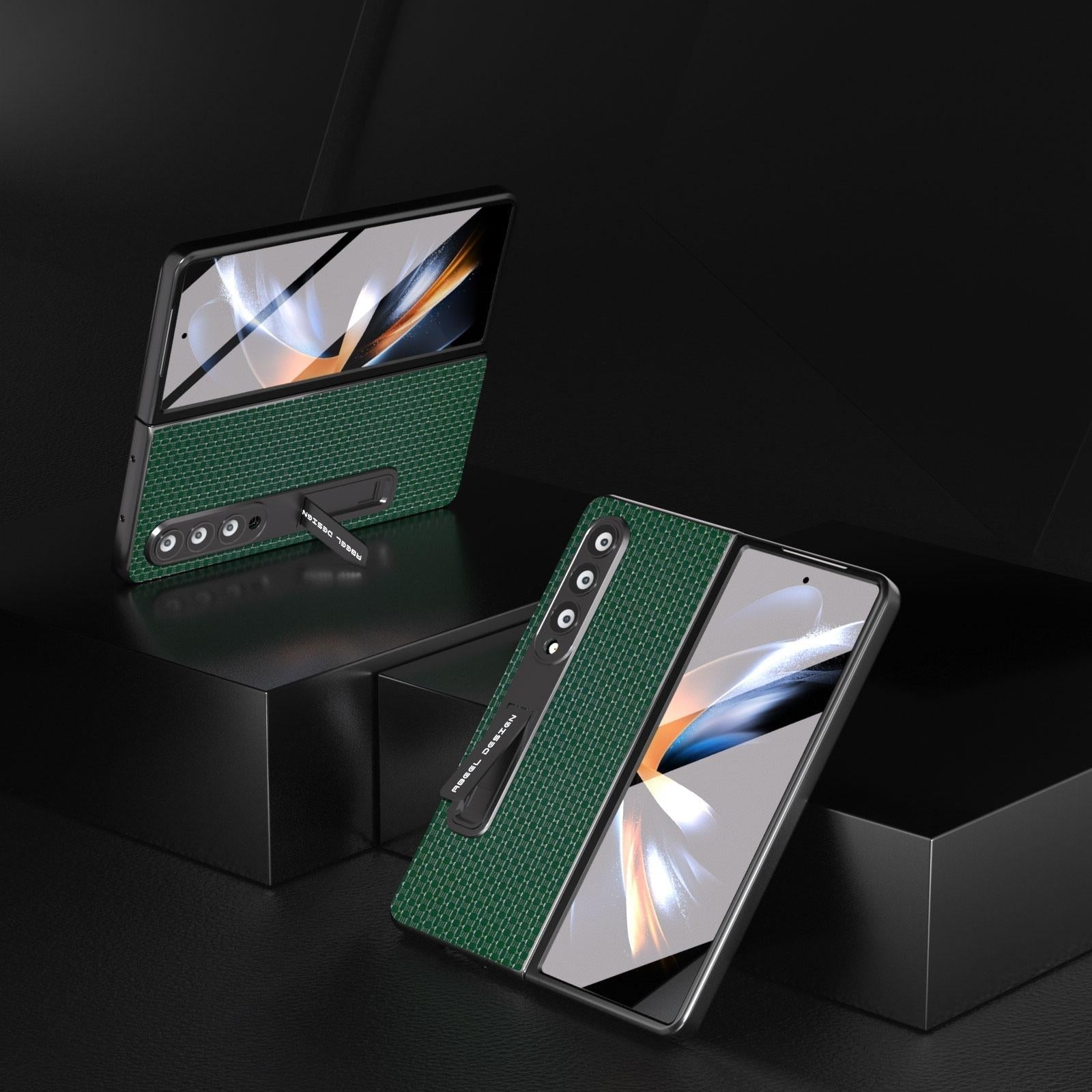 NNEDSZ Premium Leather Phone Case With Holder For Samsung Galaxy Z Fold 4 / 5G - Luxury Design - Night Green - SaveHub