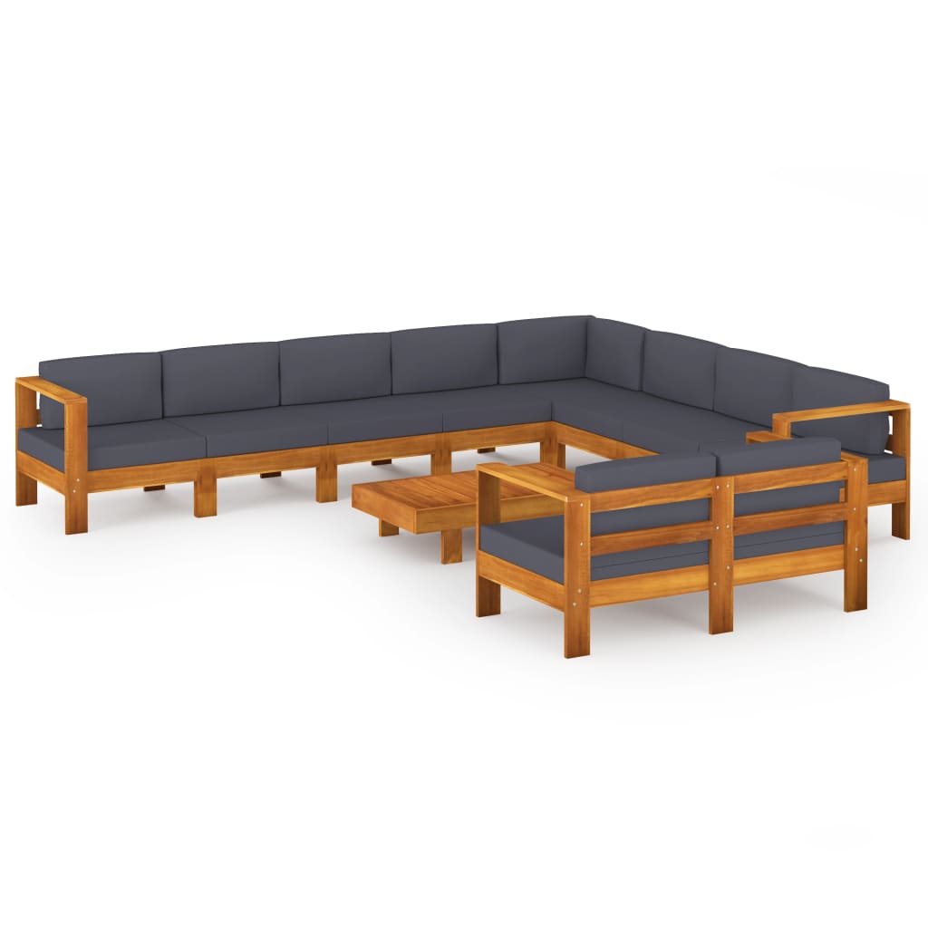 NNEVL 10 Piece Garden Lounge Set with Dark Grey Cushions Acacia Wood - SaveHub