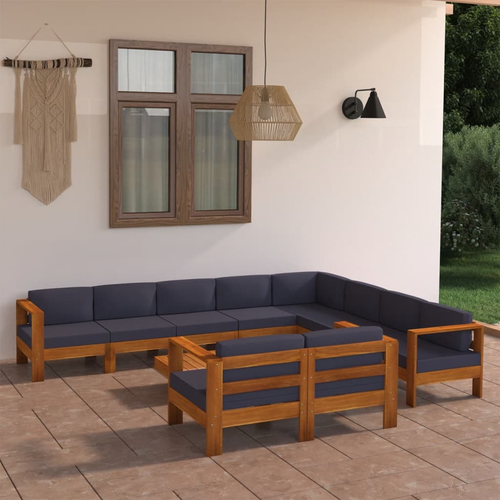 NNEVL 10 Piece Garden Lounge Set with Dark Grey Cushions Acacia Wood - SaveHub