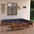 NNEVL 10 Piece Garden Lounge Set with Dark Grey Cushions Acacia Wood - SaveHub